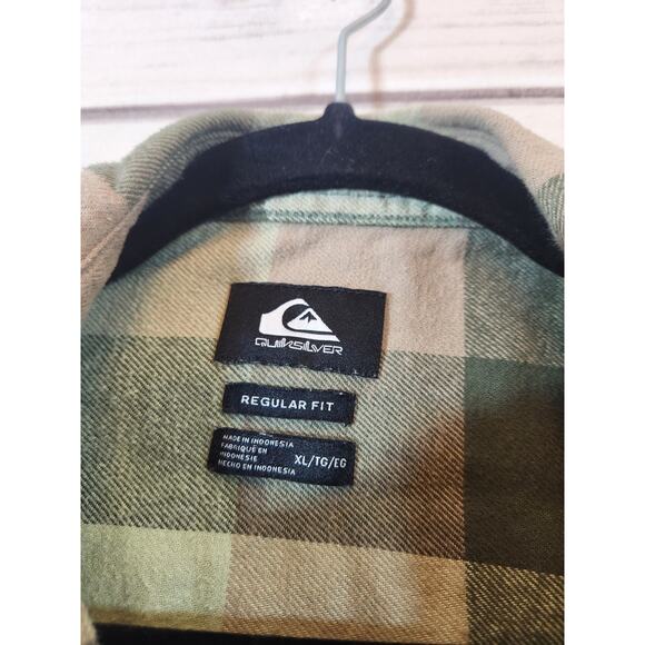 Quiksilver Men's Button Down Plaid Long Sleeve Shirt Green and Brown Size XL - Picture 3 of 6